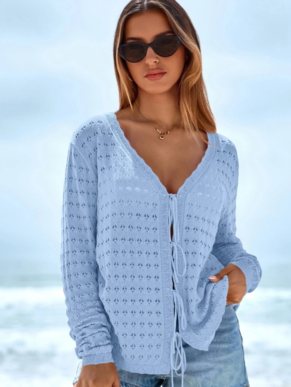 PRETTYGARDEN Crochet Cardigan Sweaters for Women Trendy Spring Summer Long Sleev